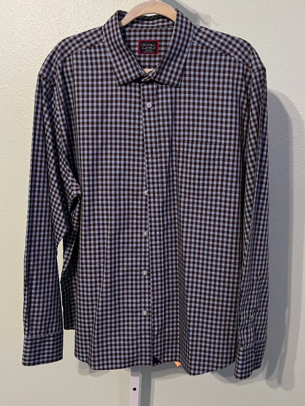 UNTUCKit Relaxed Fit 100% Cotton Blue & Brown Gingham Long-Sleeve SZ XL